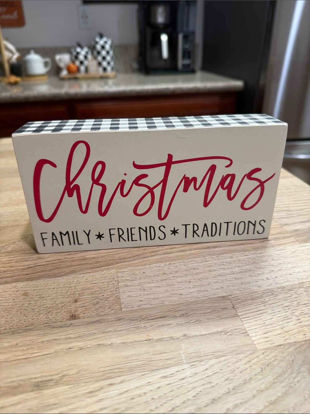 Christmas Block Sign Decorative Plaque in Red and Cream